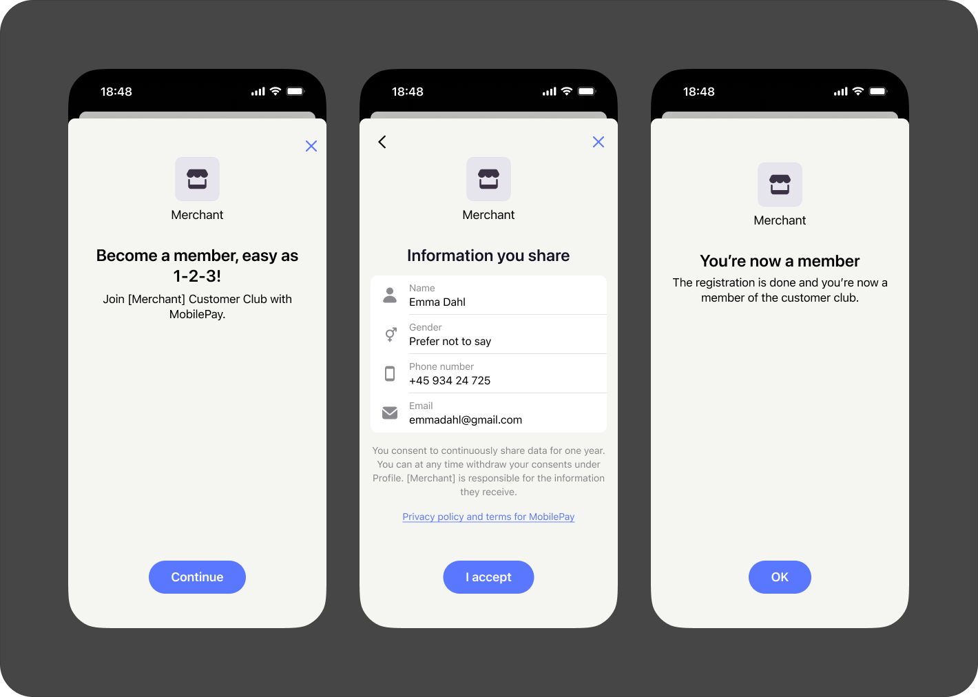 Confirm completion in MobilePay app