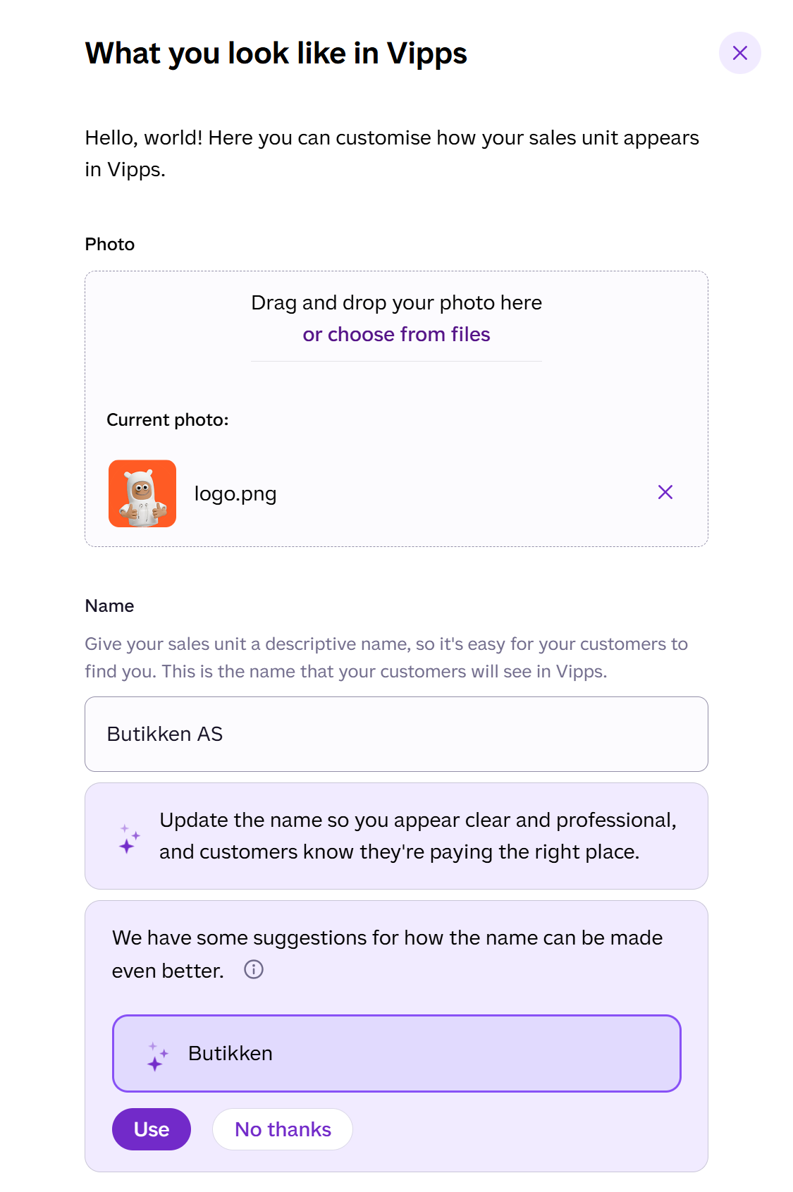 Update your name and logo