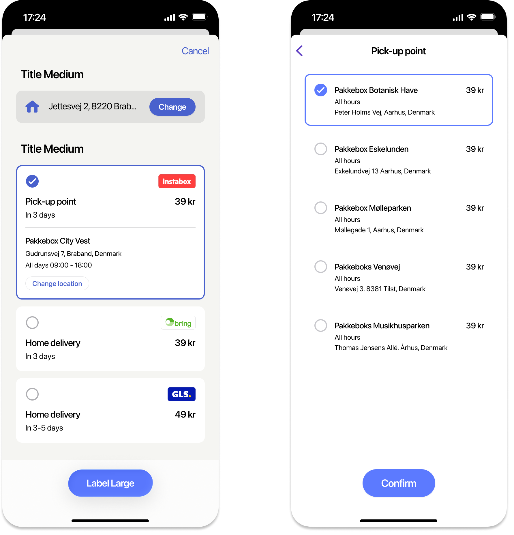 Choosing shipping options in MobilePay