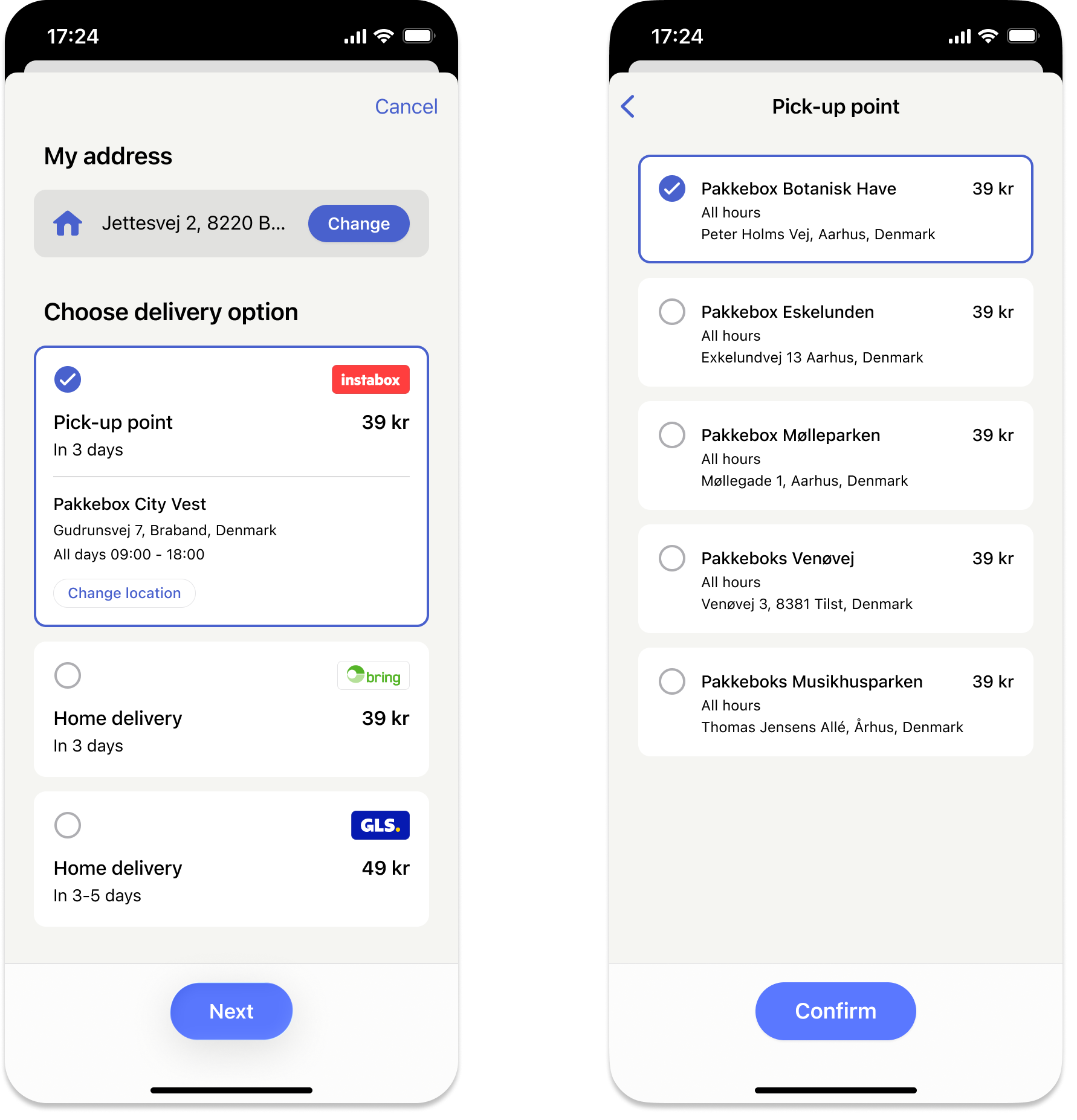 MobilePay Express shipping options
