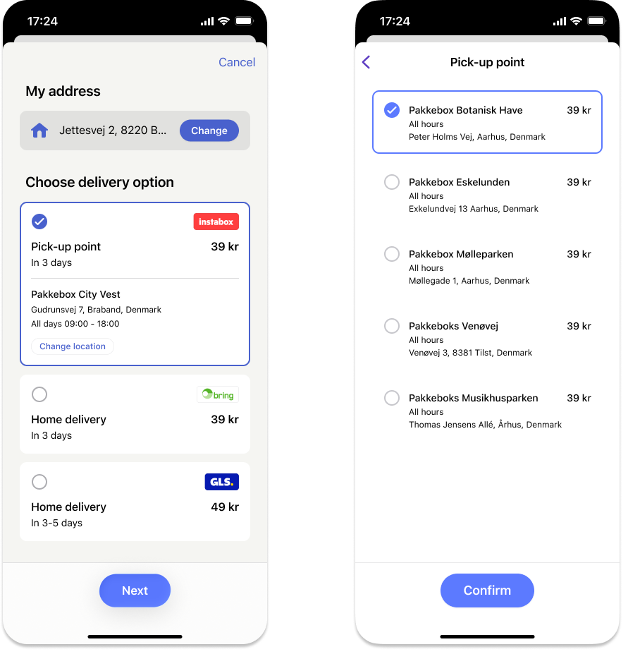Shipping options for MobilePay