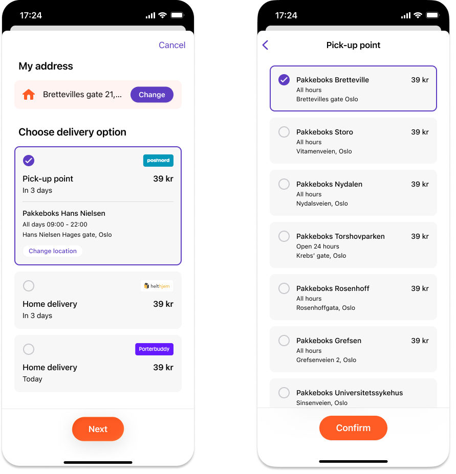 Shipping options for Vipps