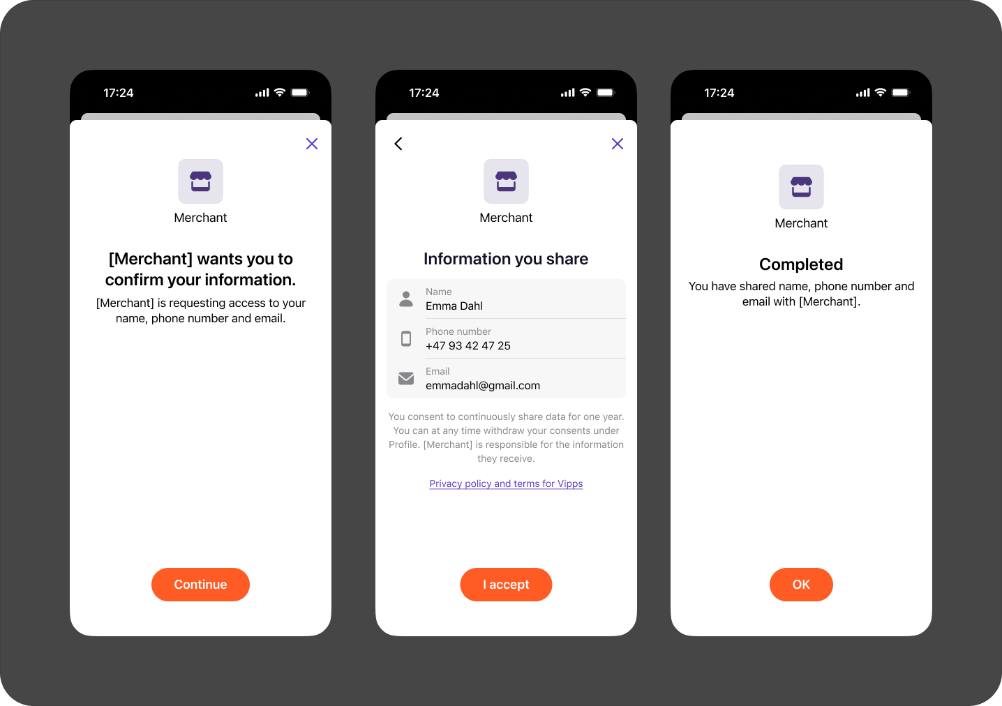 Confirm information texts in Vipps app