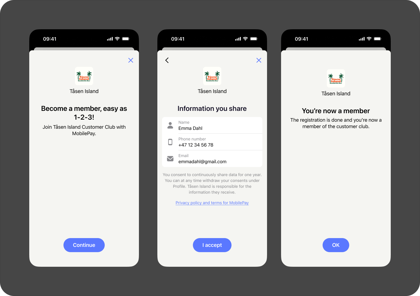 Join customer club texts in MobilePay app