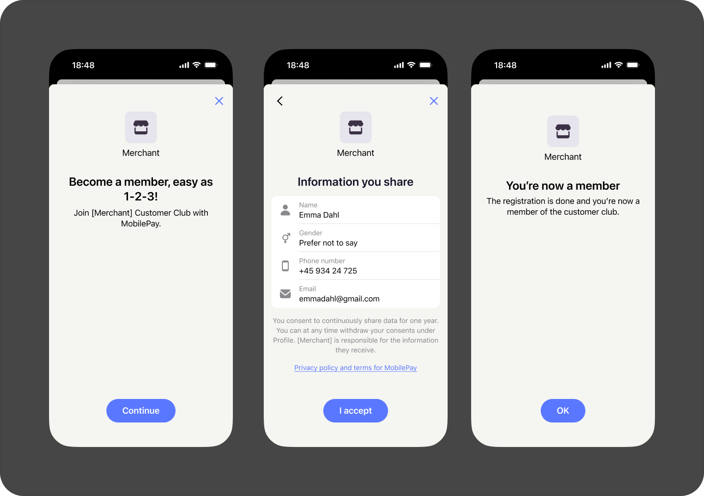 Join customer club texts in MobilePay app