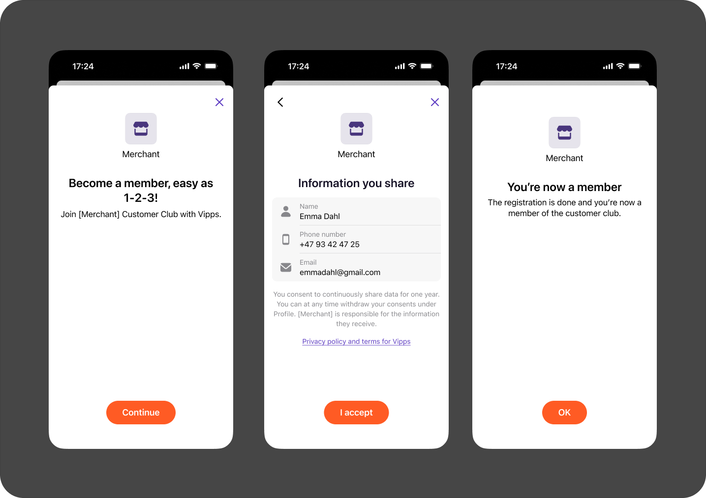 Join customer club texts in Vipps app