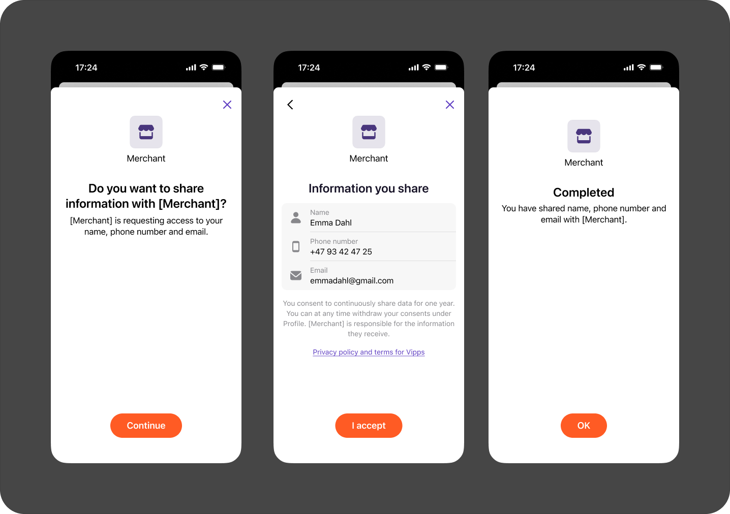 Share information texts in Vipps app