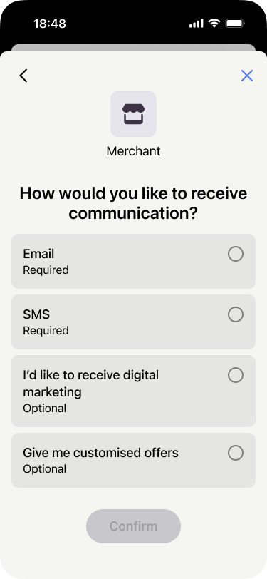 User sees MobilePay marketing consents in the browser