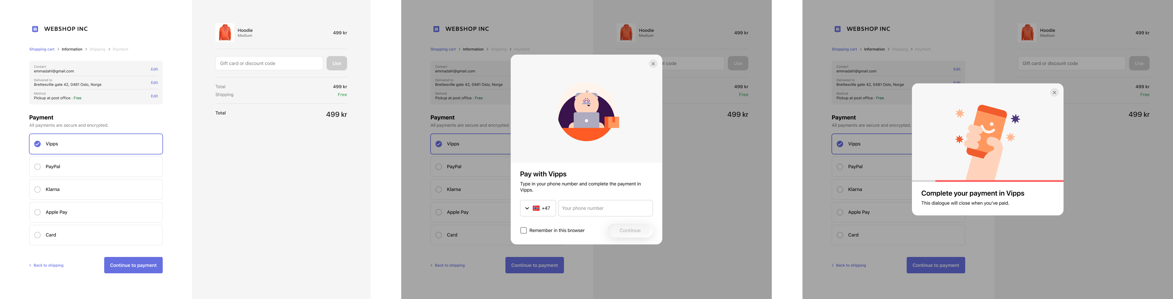 Checkout page with Vipps selected as the payment method (opens in a new tab)