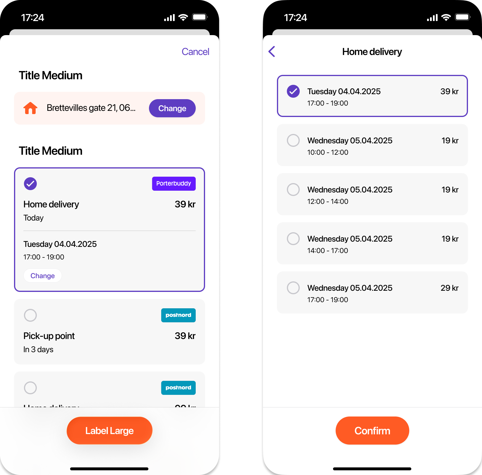 Porterbuddy time slot shipping options in Vipps Express