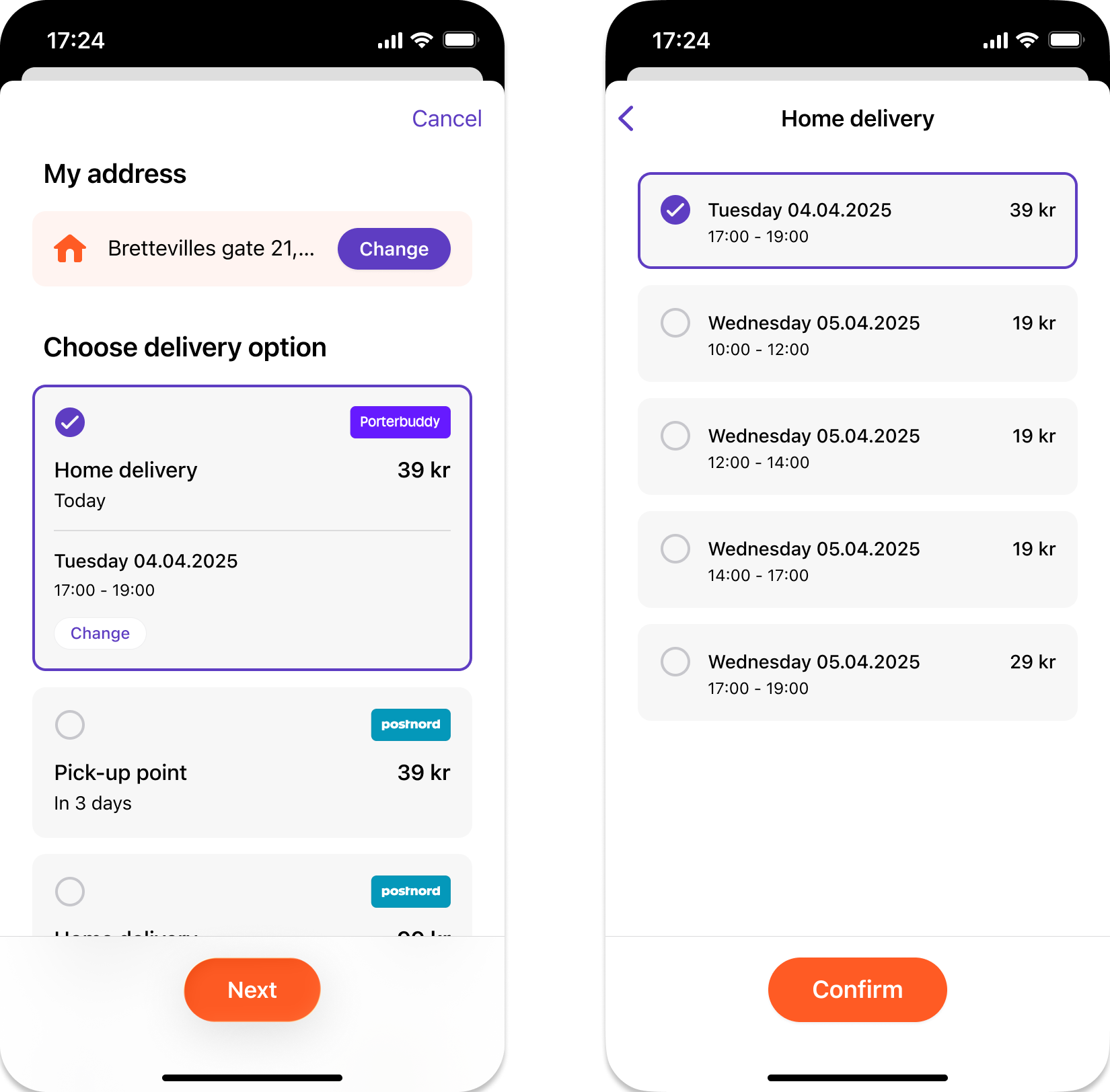 Porterbuddy time slots in Vipps Express