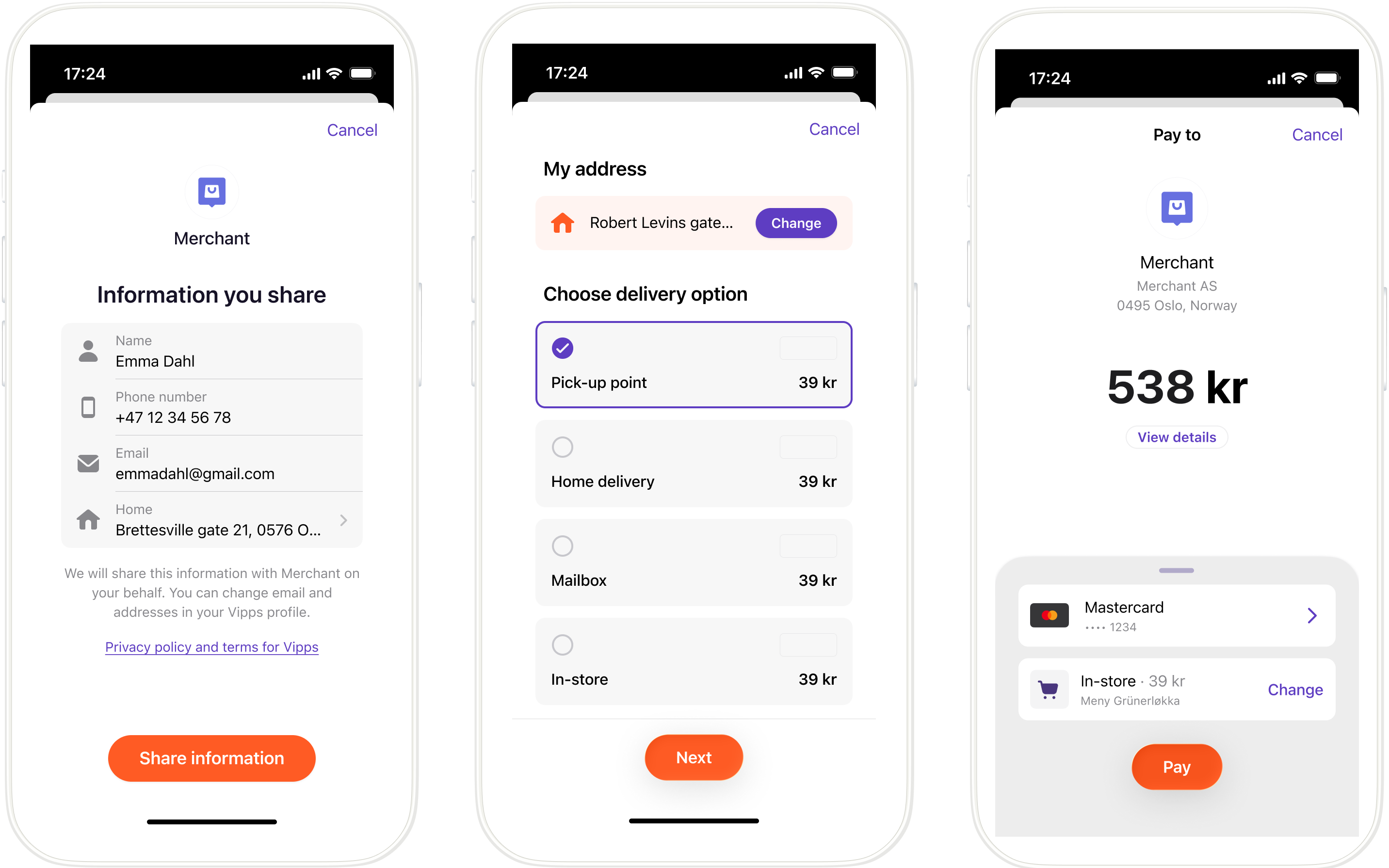Vipps Express shipping selection