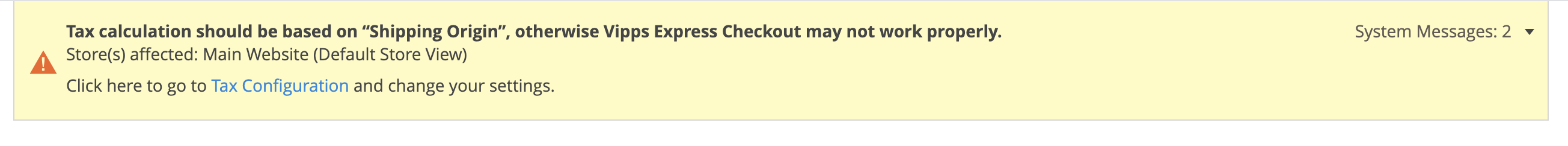 Warning that tax calculation must use Shipping Origin for Express Checkout to work