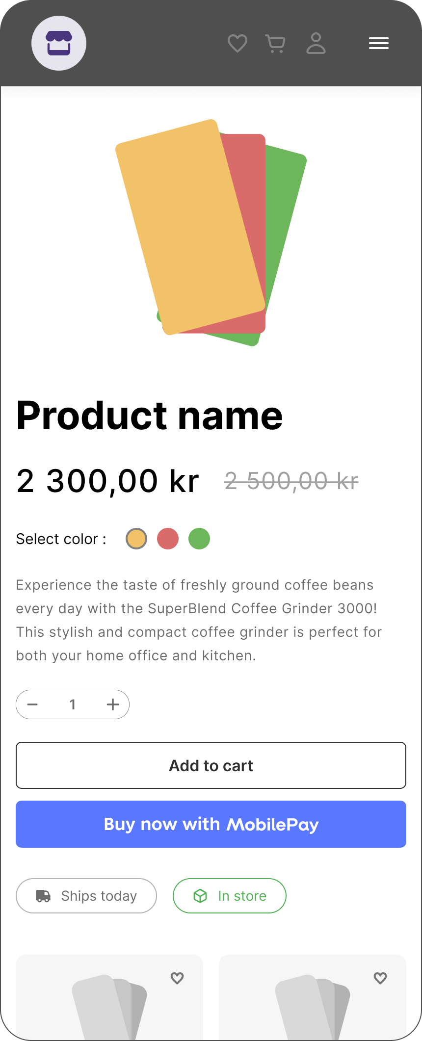 MobilePay Express button on a mobile product page