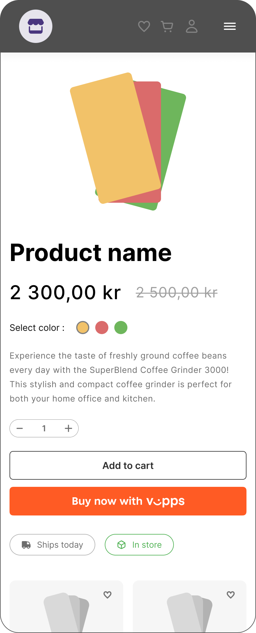 Vipps Express button on a mobile product page