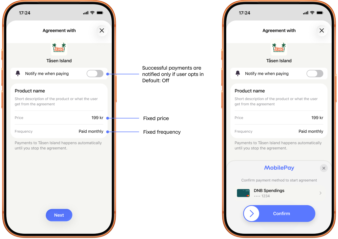 Fixed price payment agreements in MobilePay