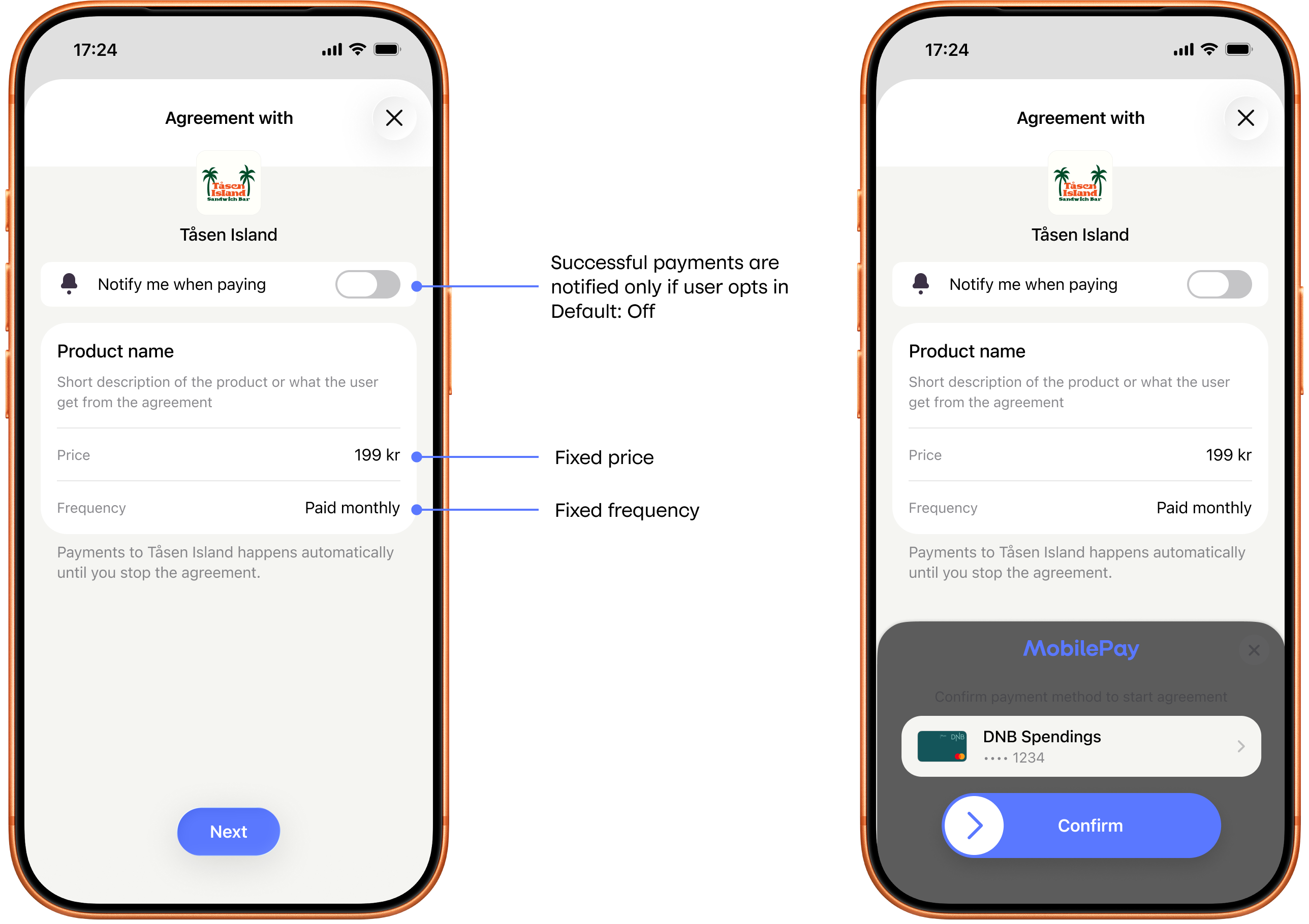 MobilePay fixed price agreements