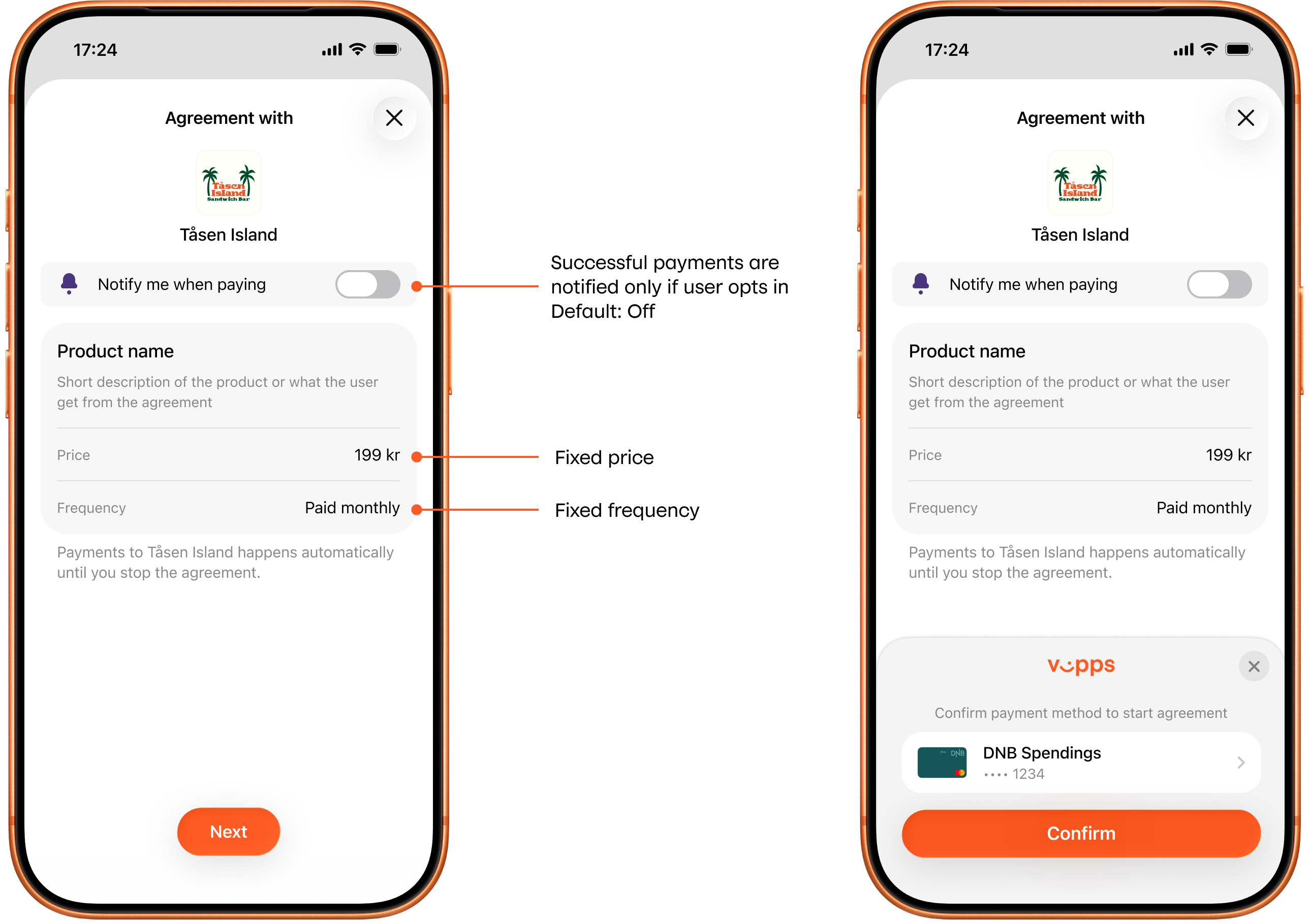 Vipps fixed price agreements