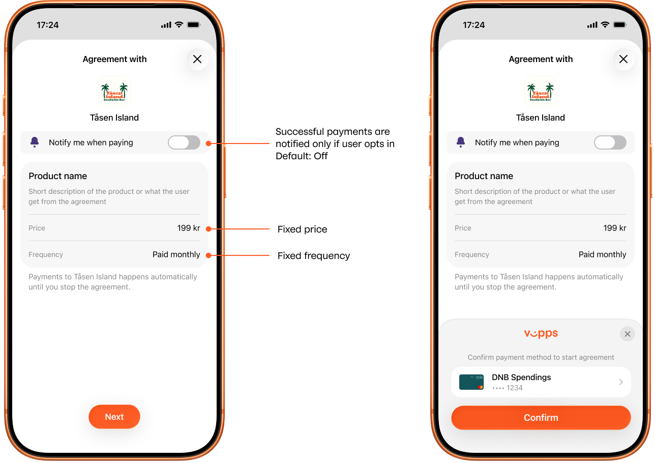 Fixed price payment agreements in Vipps
