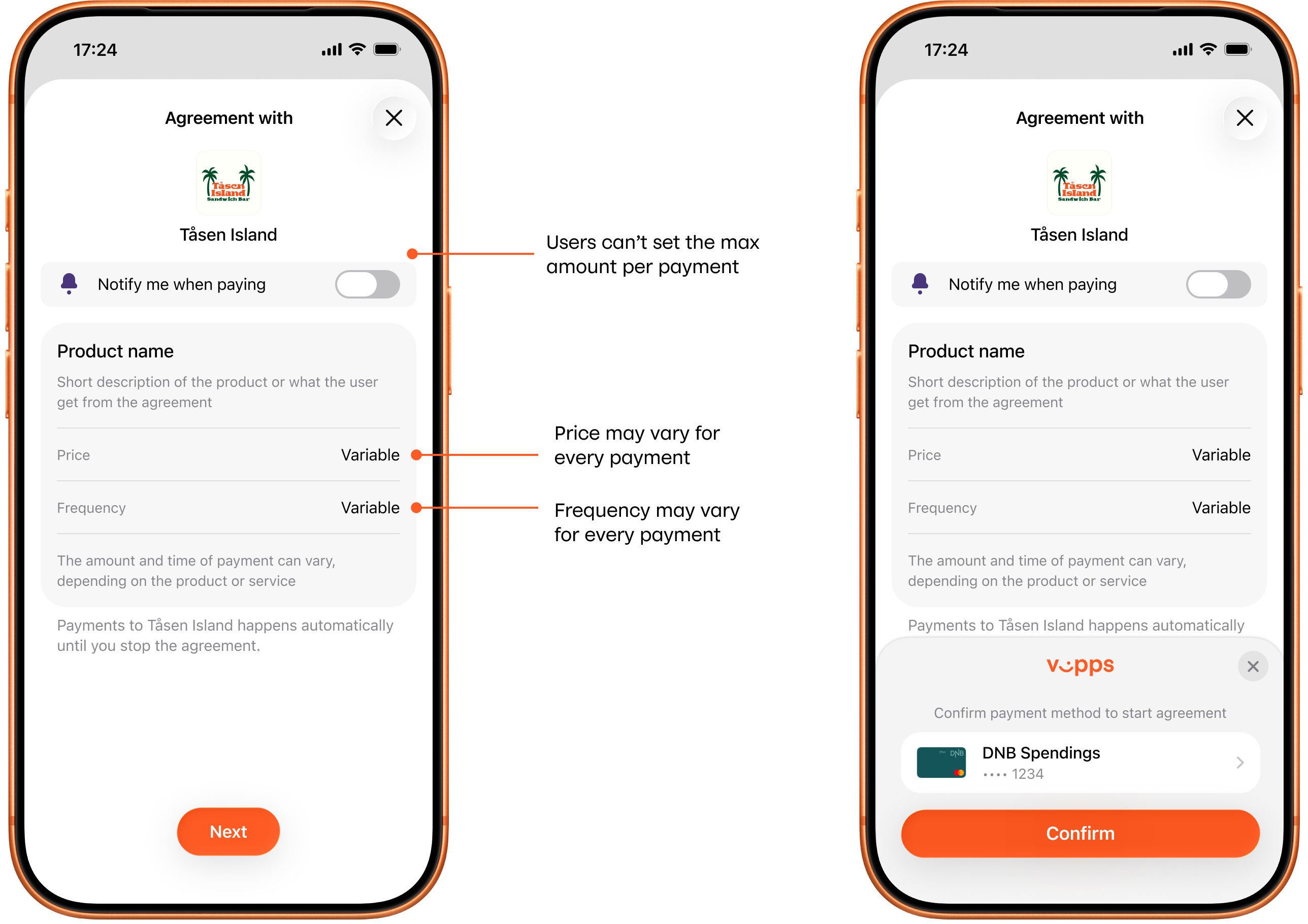 Vipps flexible price agreements