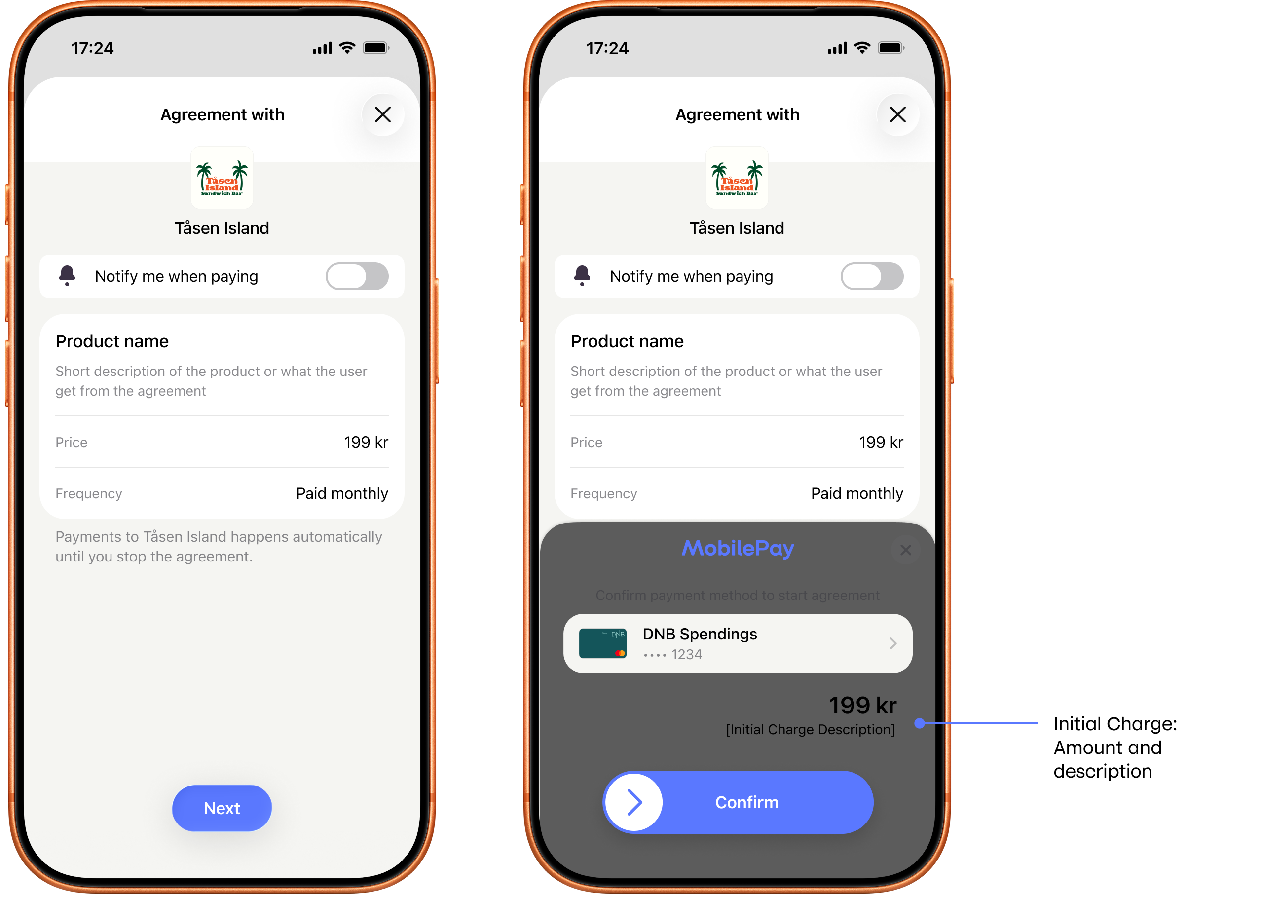 Initial charge in MobilePay