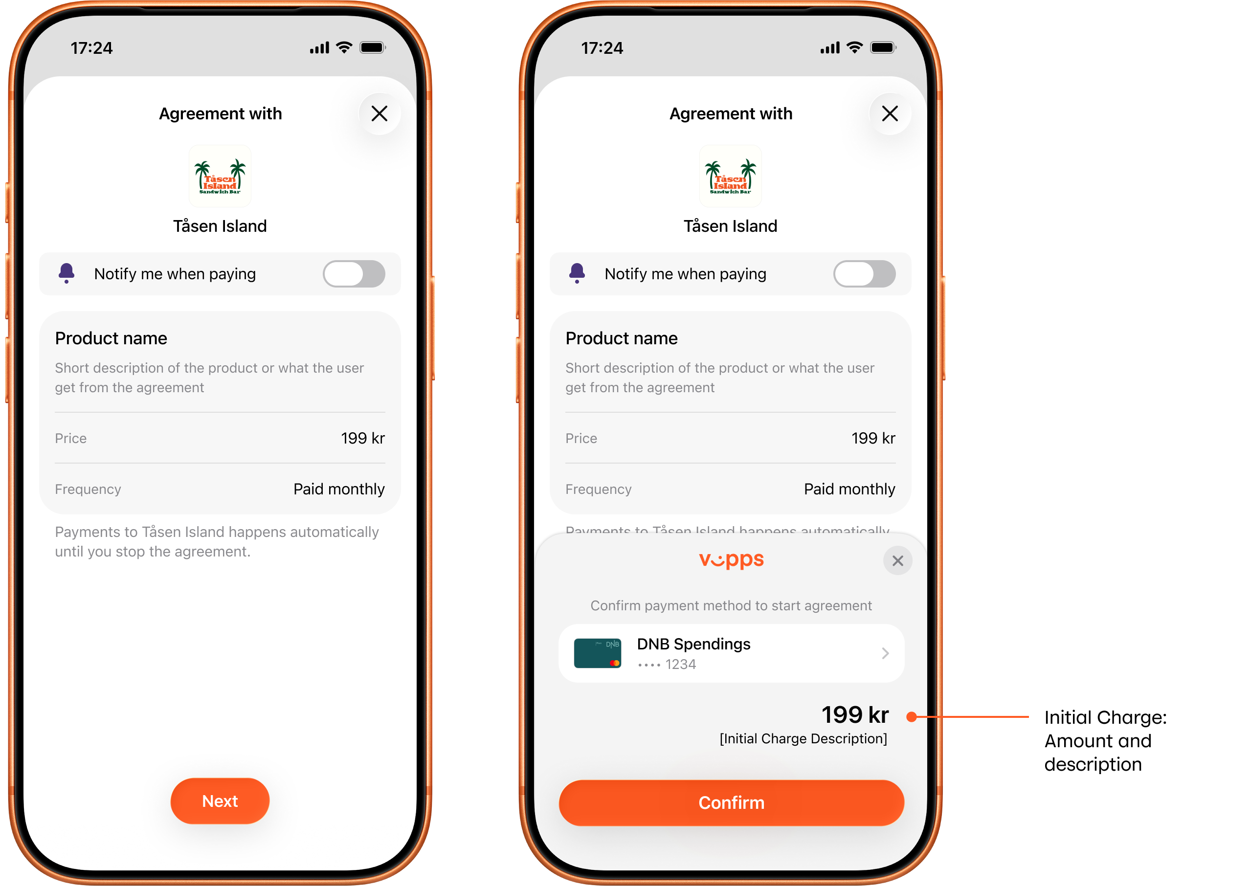 Initial charge in Vipps