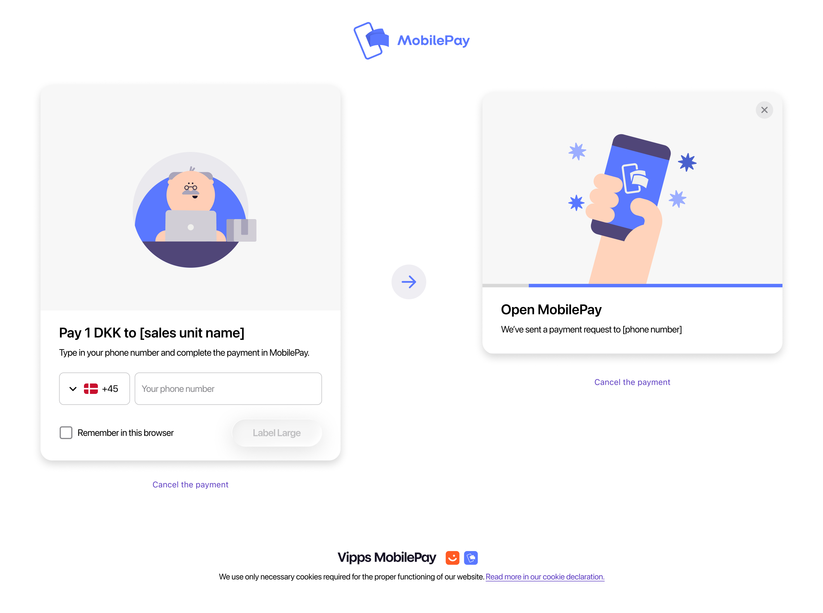 New MobilePay landing page design used inside the Widget SDK dialog