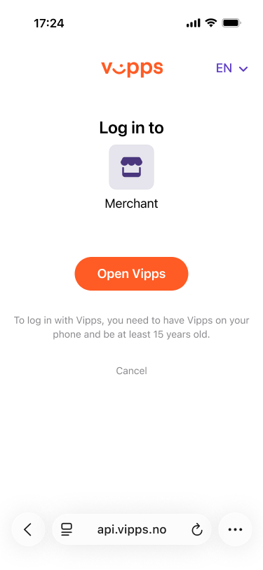 Browser with Vipps login option