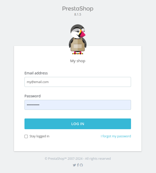 PrestaShop login