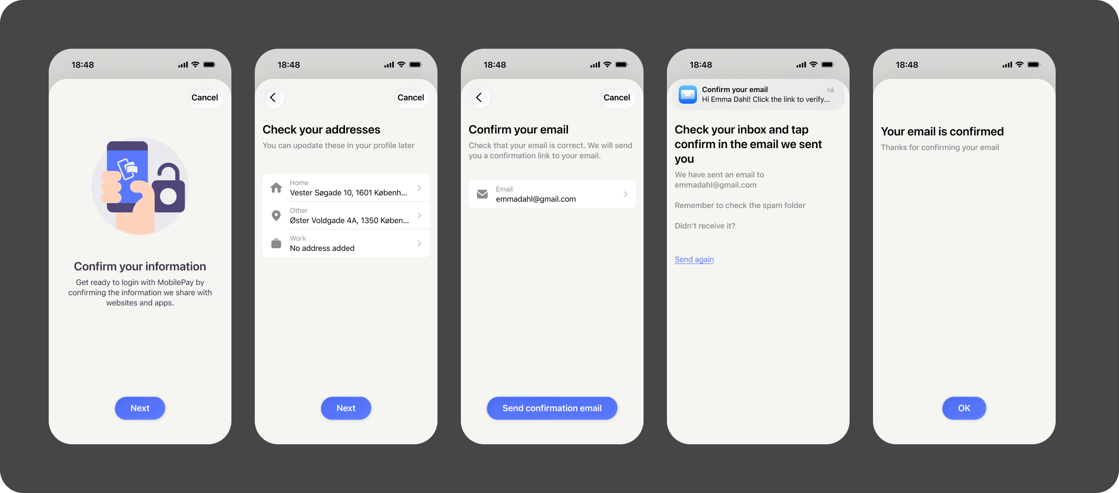 Email verification in MobilePay app