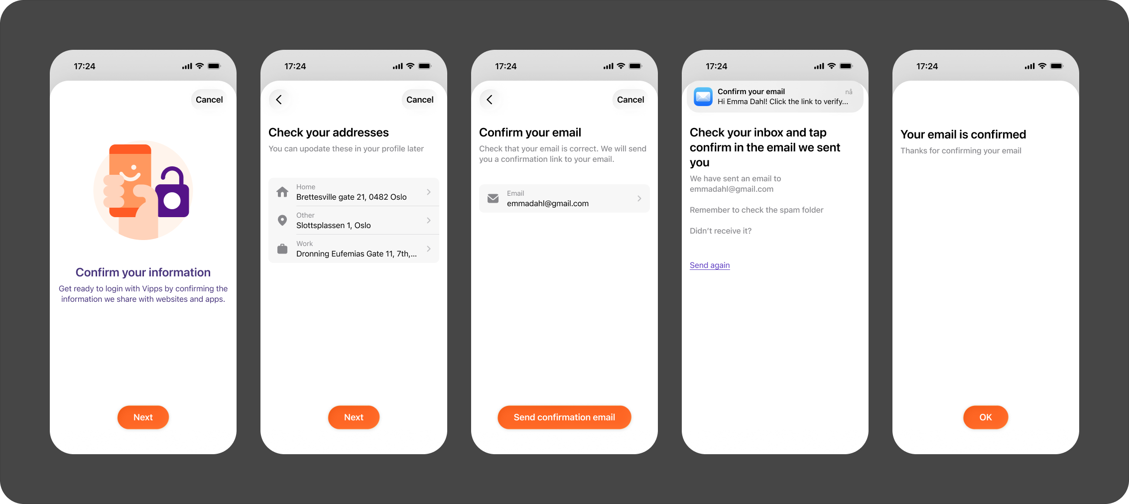 Email verification in Vipps app