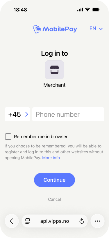 Browser with MobilePay login option