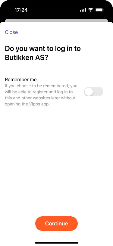 Browser with Vipps login option