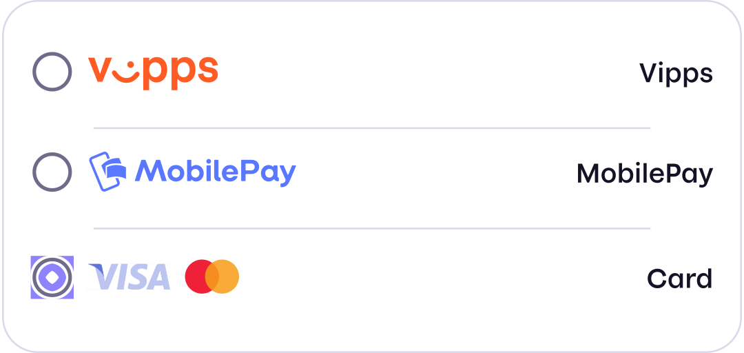 Logos for Vipps, MobilePay, and Visa in same selection box