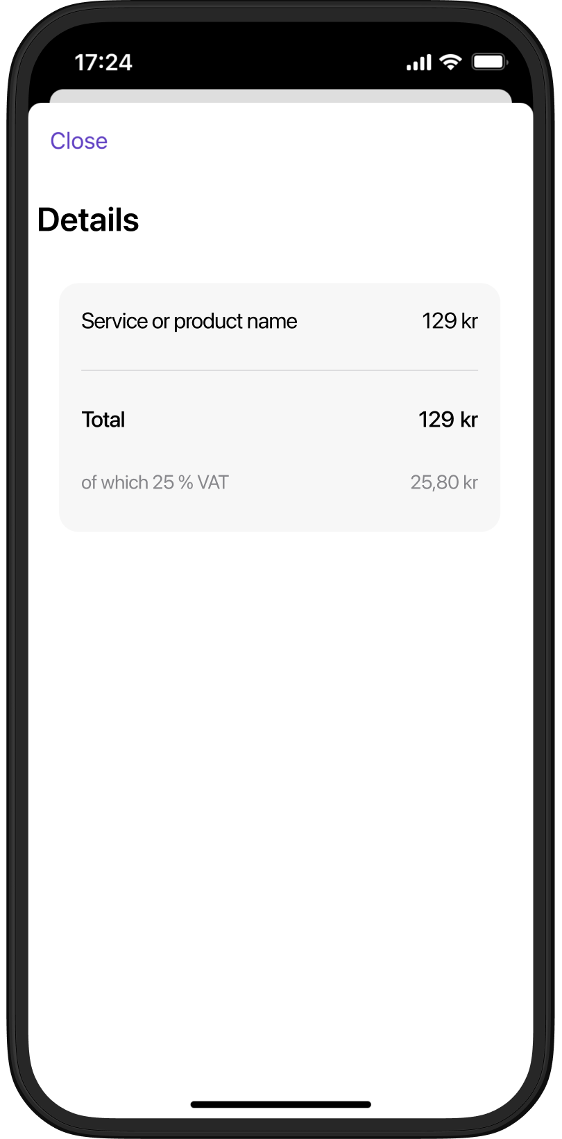 App showing long-living payment order details with approve and reject options