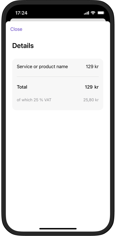 App showing long-living payment order details with approve and reject options