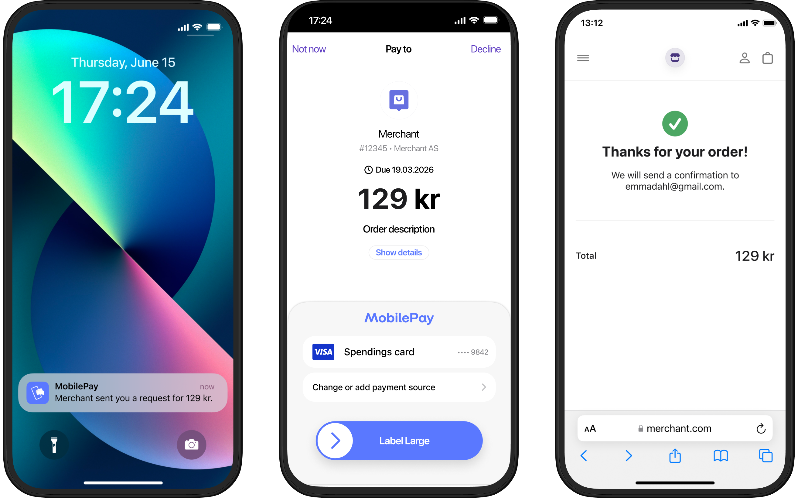 MobilePay app showing a long-living payment request