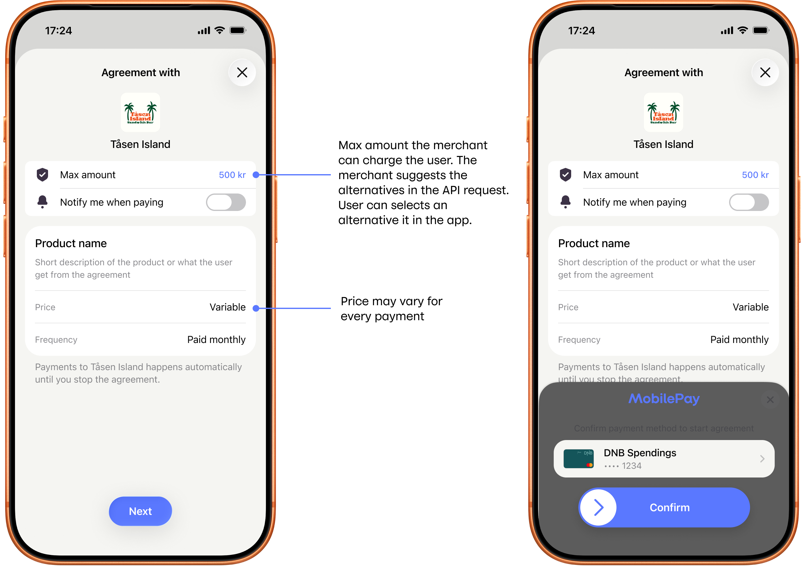 MobilePay max price agreements