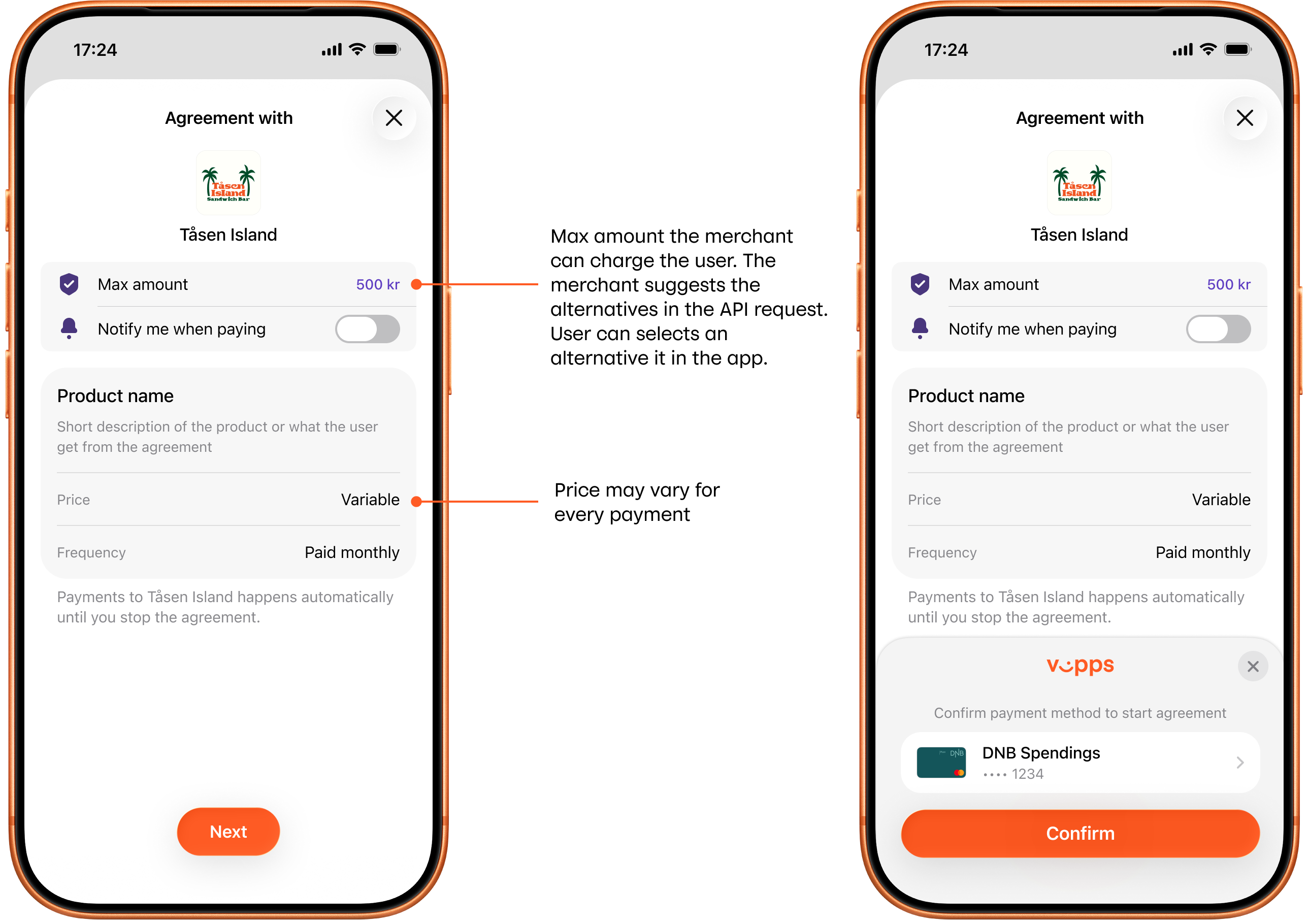 Vipps variable price agreements