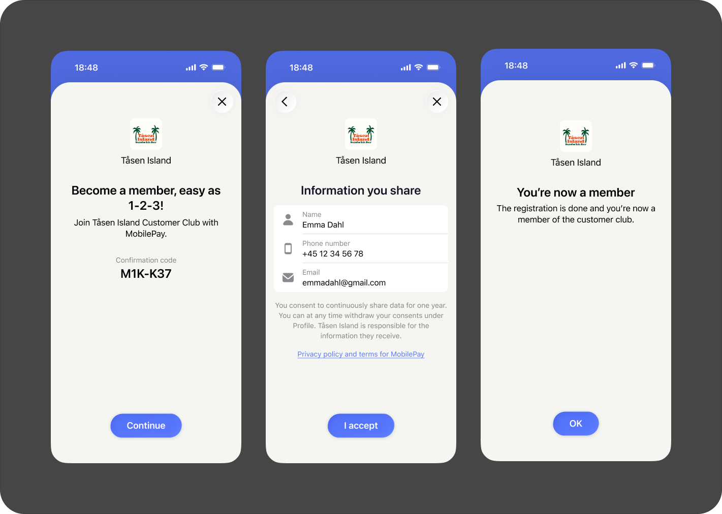 Binding message confirmation code in MobilePay
