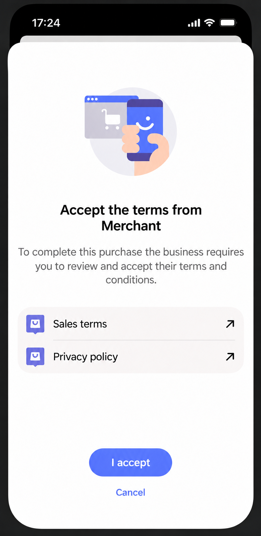 Merchant terms acceptance screen in MobilePay