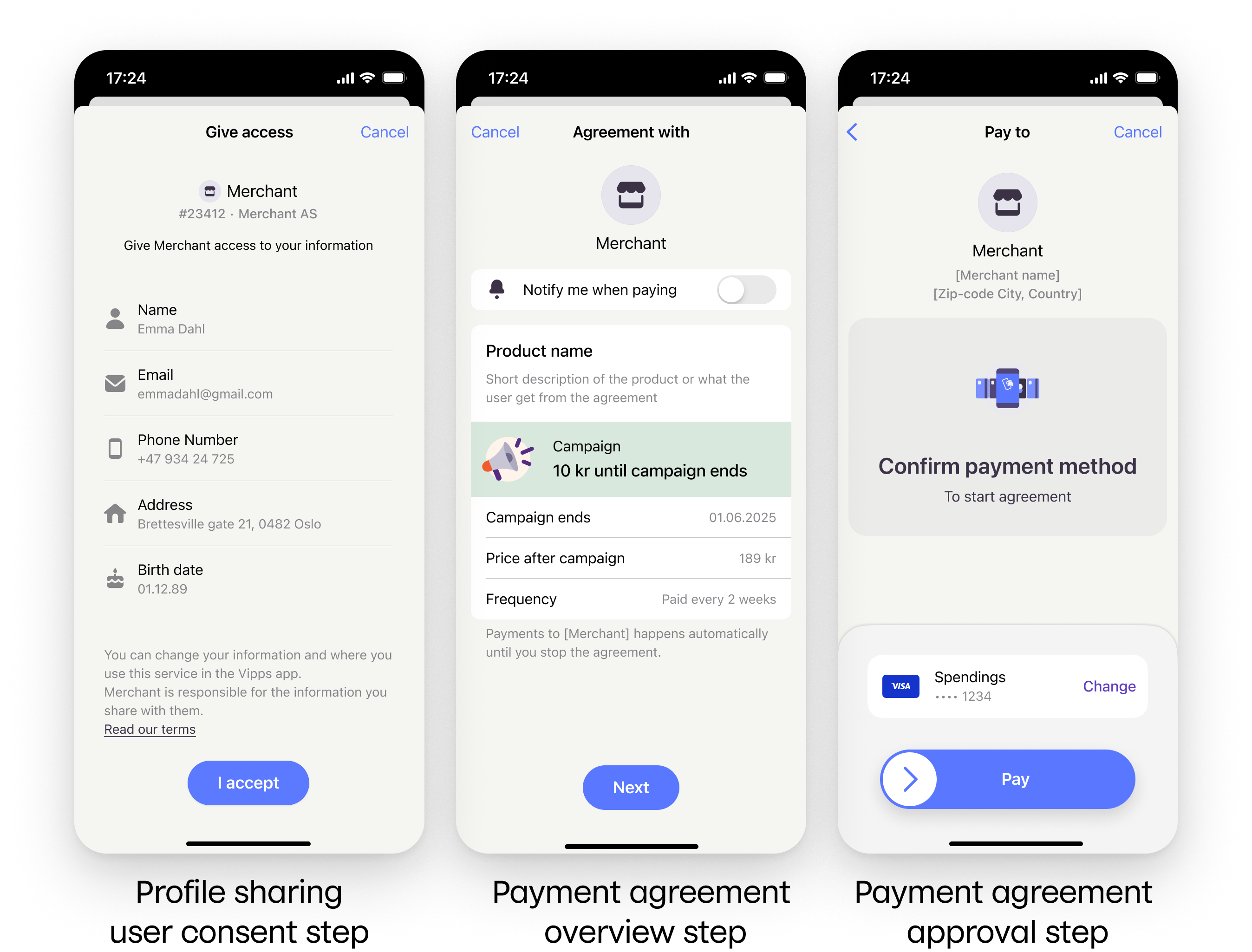 User information consent screen in MobilePay