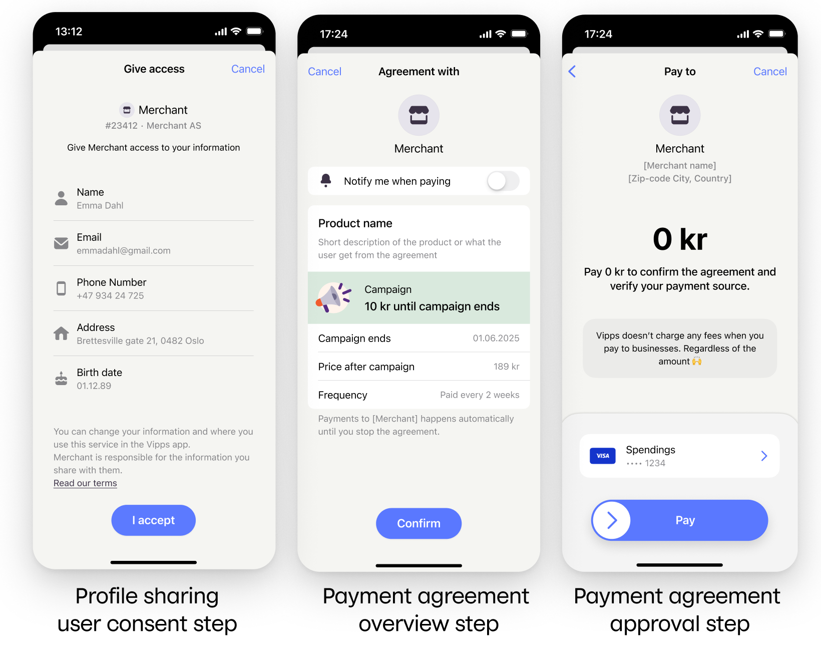 User information consent screen in MobilePay
