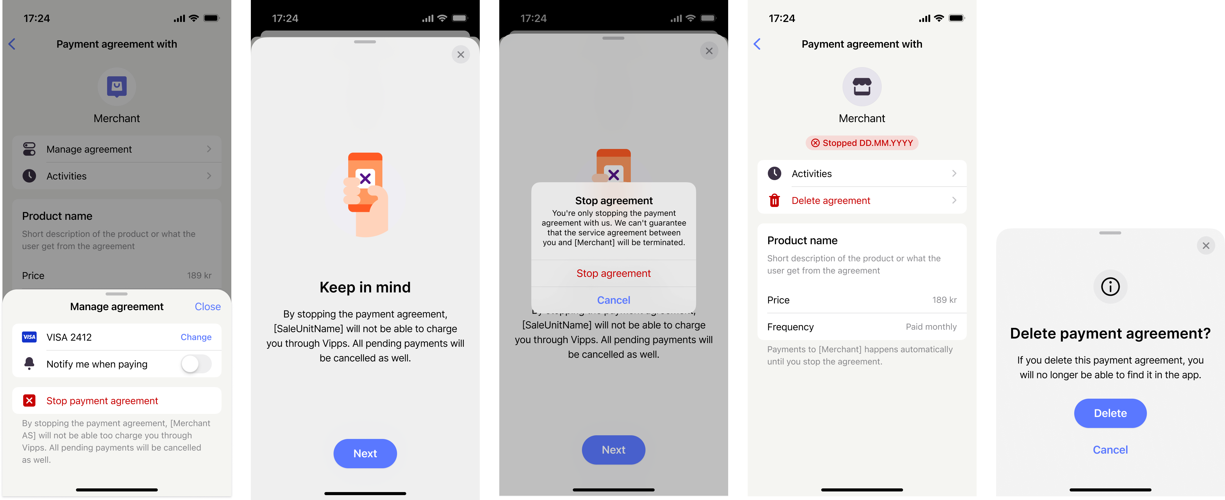 Manage payment agreement options in MobilePay