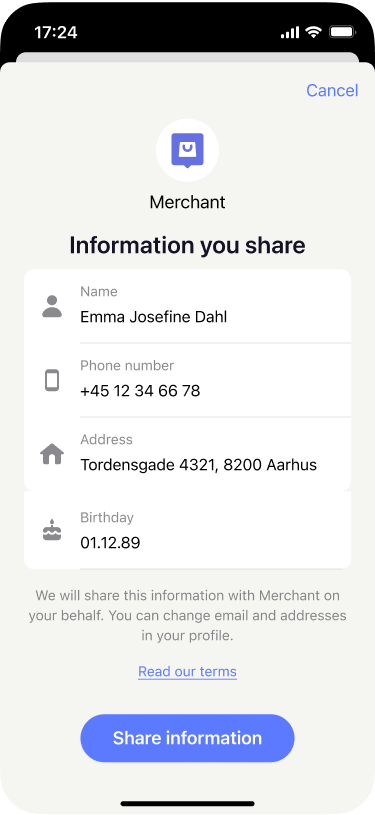 User information consent screen in MobilePay