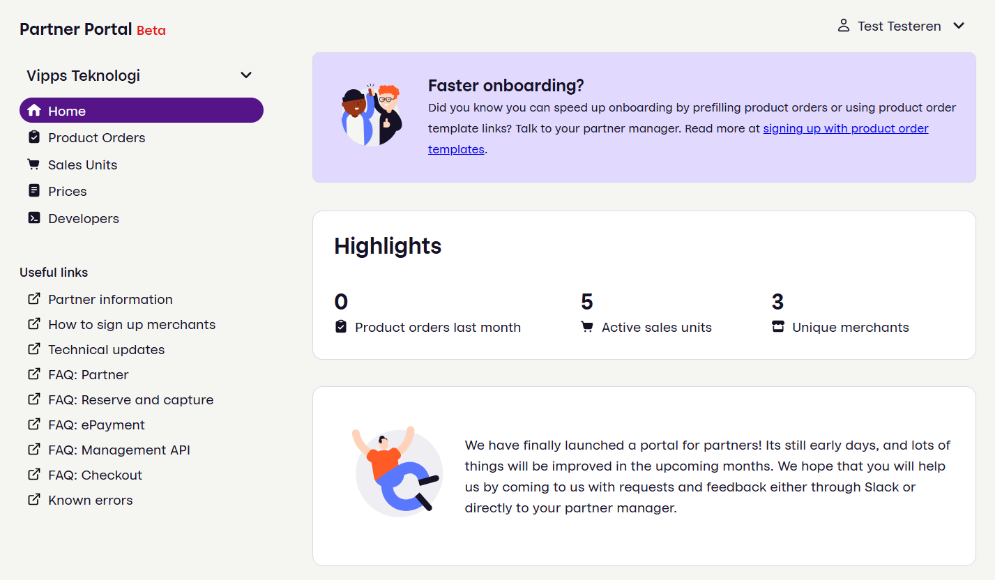 Partner portal landing page