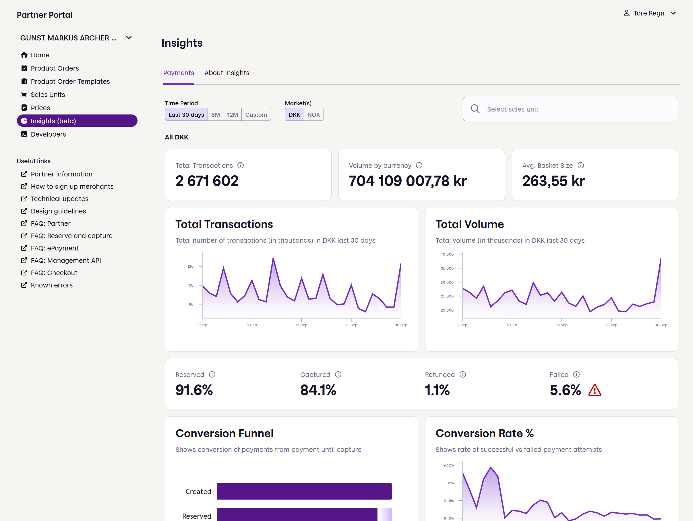 Payment insights front page