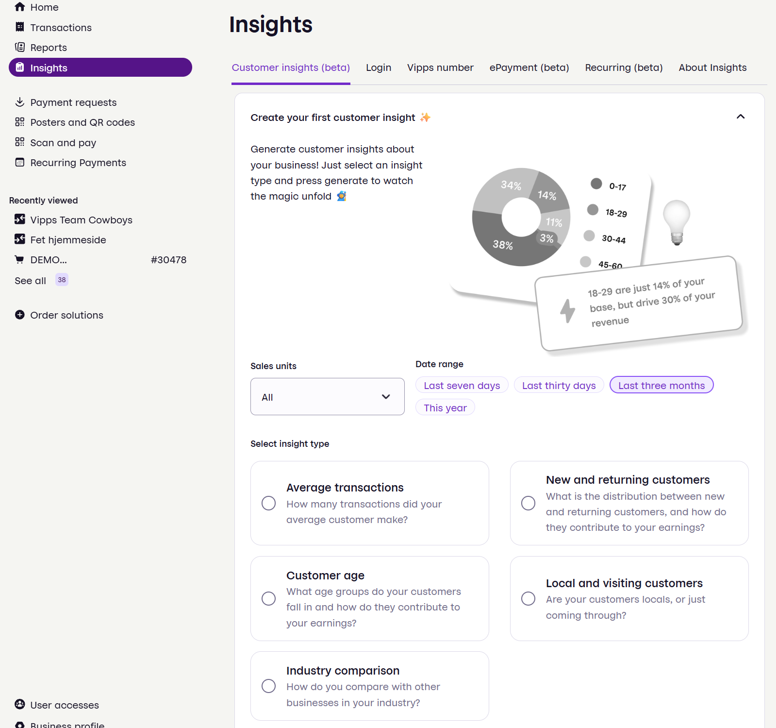 Payment insights front page