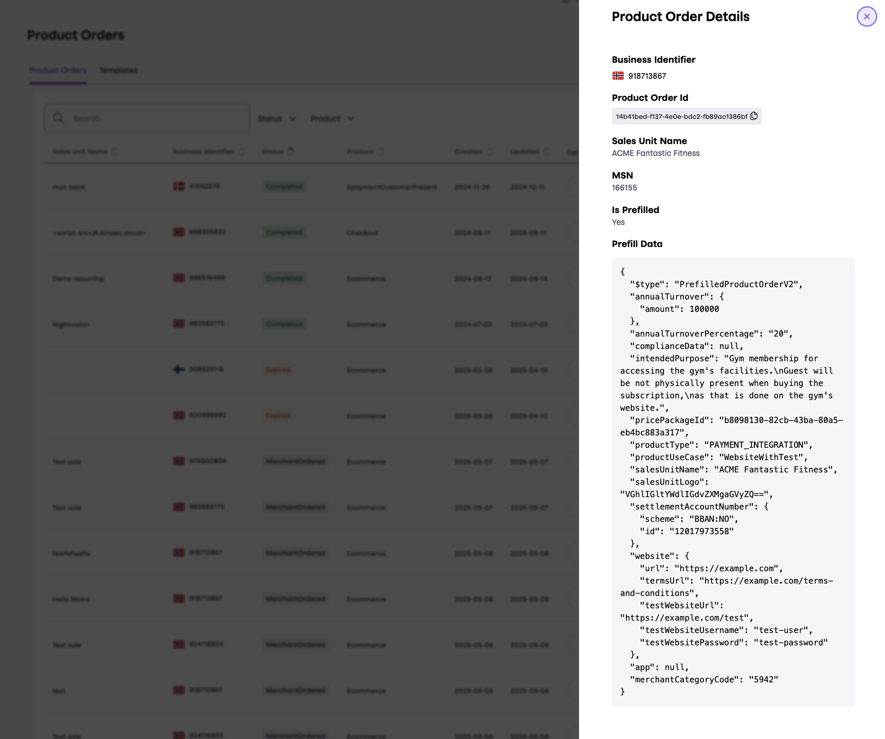 Partner portal product order details