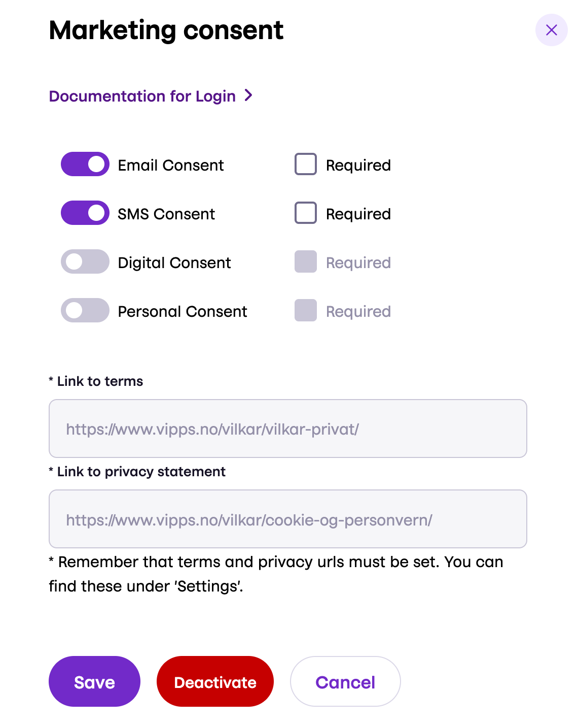 Configure marketing consents